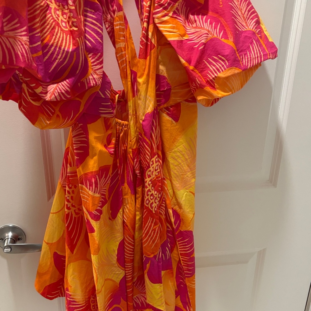 FARM Rio Pink and Orange Tropical Dress